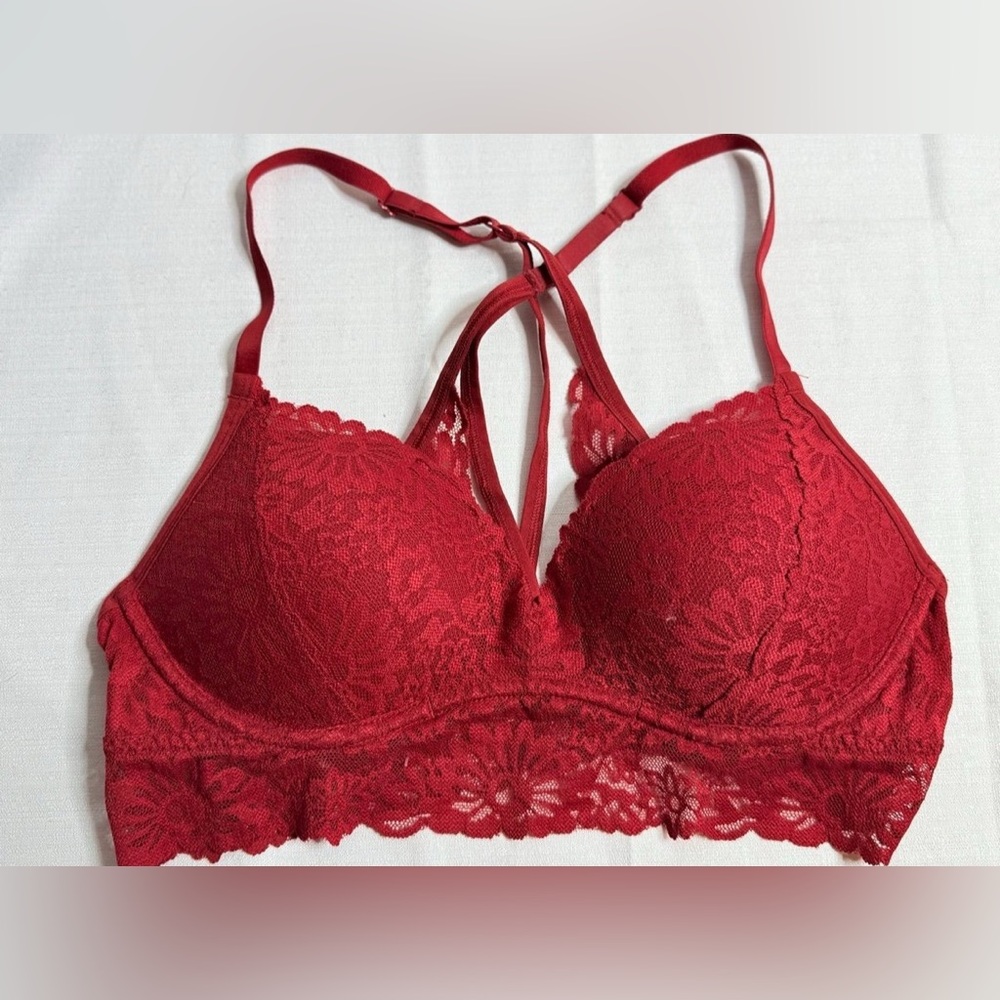 Victoria’s Secret “Pink” Womens Red Floral Lace Small Push Up Bralette
